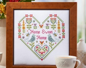 Scandi Heart Home Sweet Home cross stitch downloadable PDF