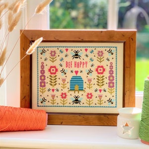 Bee Happy Cross Stitch Downloadable PDF
