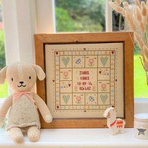 Four Hearts Birth Cross Stitch Downloadable PDF