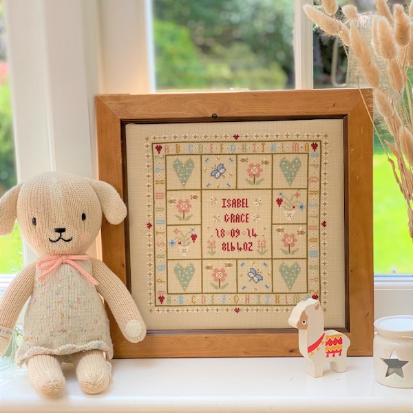 Four Hearts Birth Cross Stitch Kit