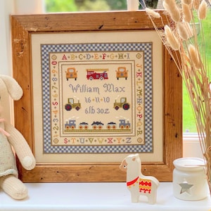 Fire Engine Birth Downloadable PDF cross stitch