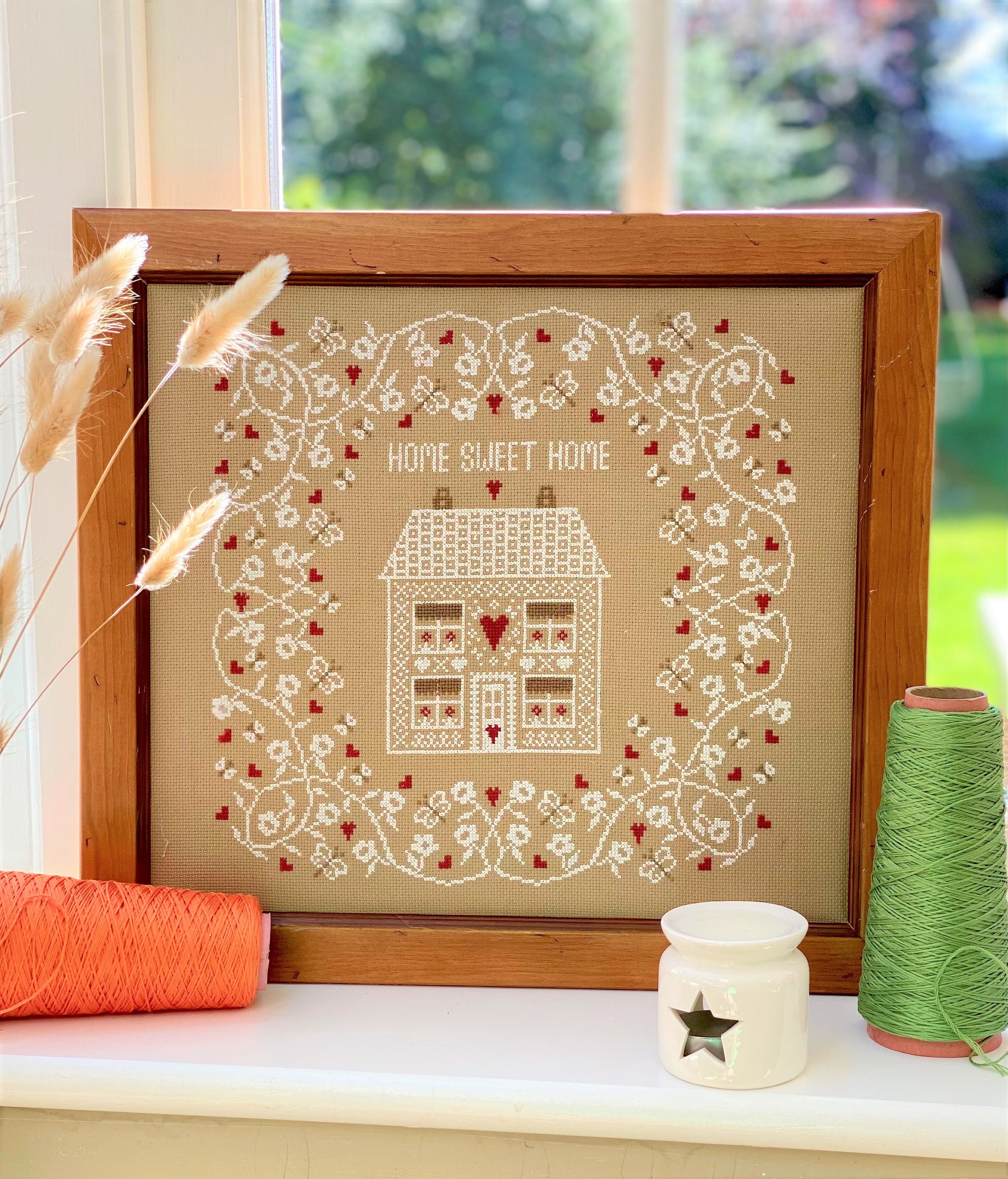 White Home Sweet Home Cross Stitch Downloadable PDF chart, image size:2564x3000