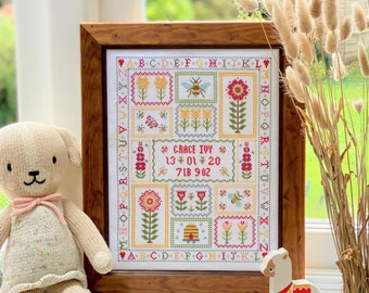Bee Birth - White cross stitch