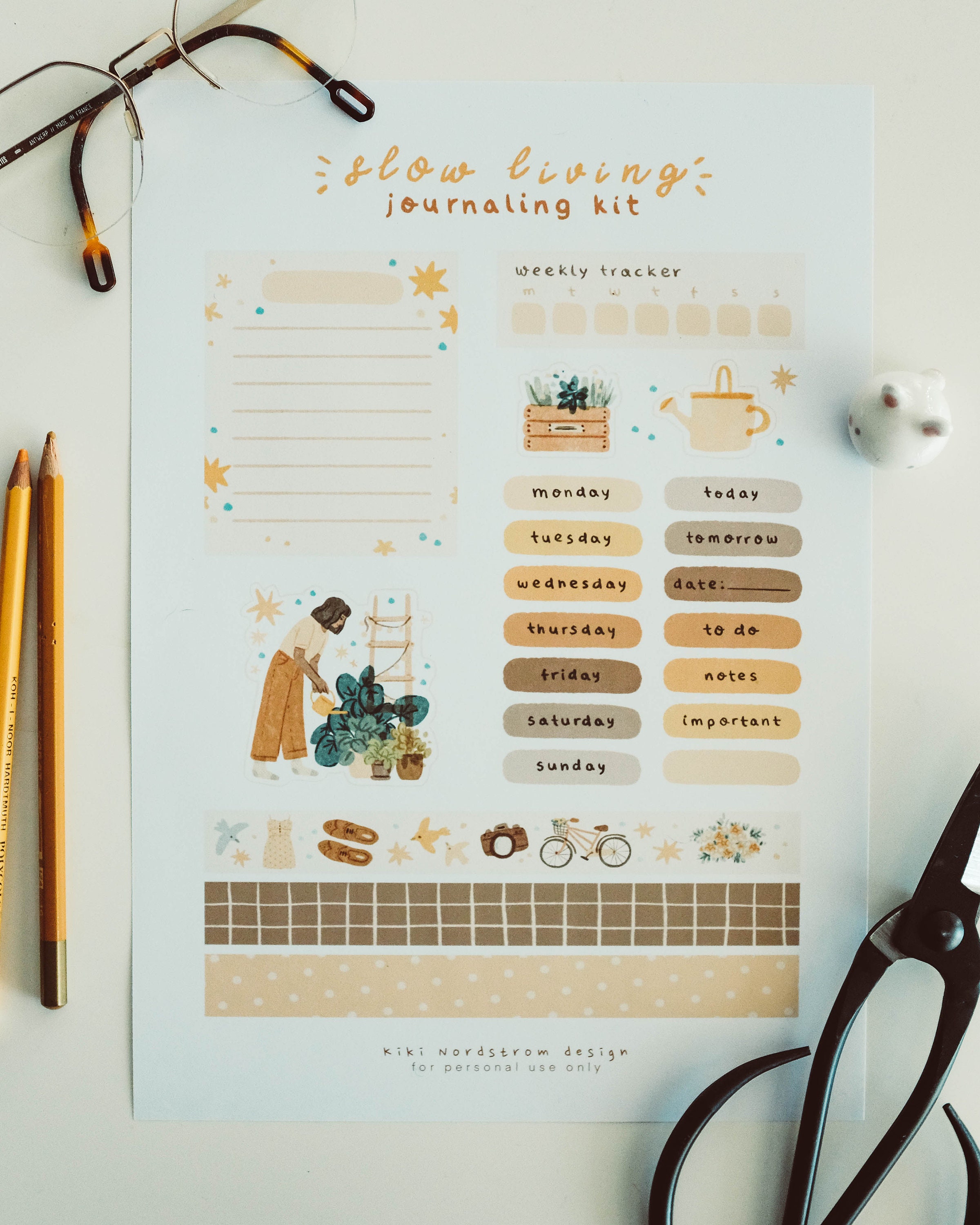 Slow Living Bullet Journal Printable Kit Cute Illustrated Planner