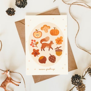 Cozy Fox Seasonal Greetings Postcards | Double Sided Greeting Cards | Christmas Nature Hygge Wishes Cute Stationery | Postcard & Envelope