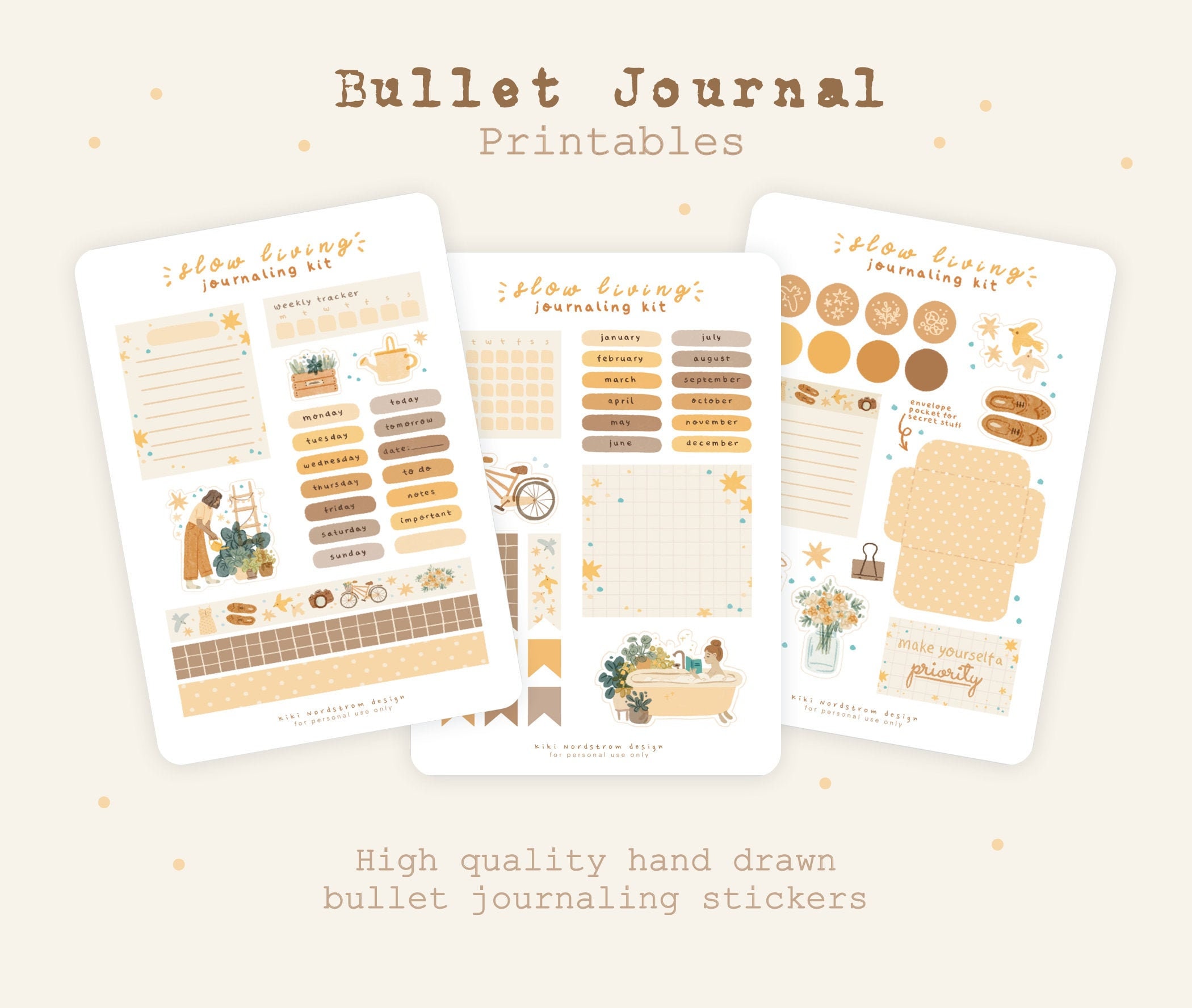 Slow Living Bullet Journal Printable Kit Cute Illustrated Planner Printable  Stickers Digital Bujo Kit Digital Scrapbook Stickers 