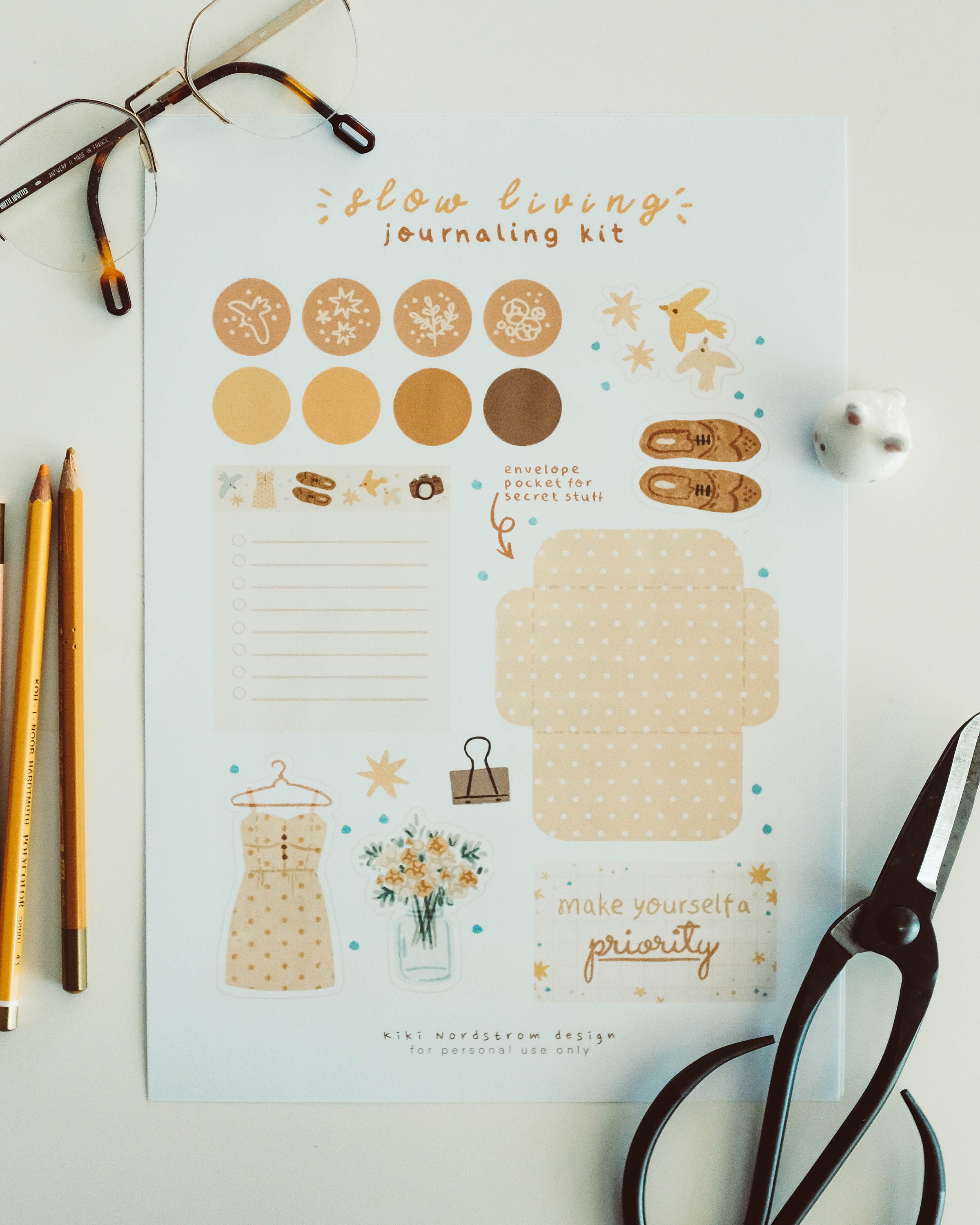 Slow Living Bullet Journal Printable Kit Cute Illustrated Planner