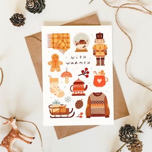 Warm Wishes Postcards | Double Sided Greeting Cards | Christmas Seasonal Winter Hygge Cozy Cute Stationery | Postcard & Envelope