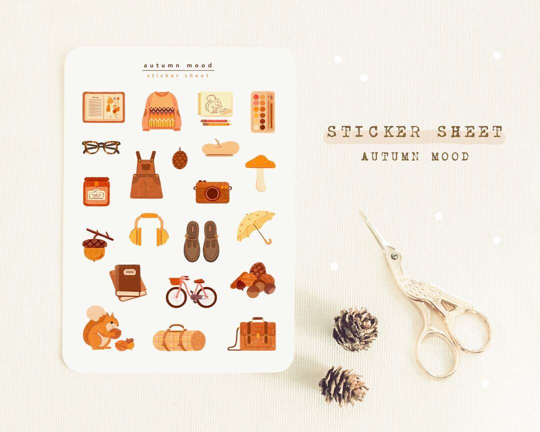 Autumn Mood Sticker Sheet | Cute Handmade Kiss Cut Stickers | Planner ...