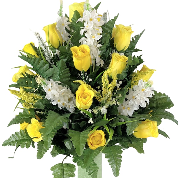 Yellow Rose Vase Flower - Cemetery Flowers~ Large Cemetery Styrofoam Vase Insert~Cemetery Vase Arrangement~Graveside Flowers~