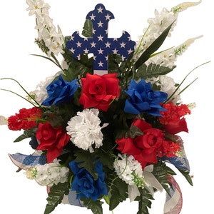 Patriotic Vase Flower - Spring Cemetery Flowers~Cemetery Styrofoam Vase Insert~Cemetery Vase Arrangement~Graveside Flowers