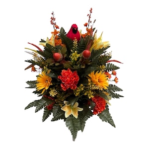 360 Degree, All Around, Fall Autumn Handmade Vase Flower -Spring Cemetery Flowers~~Cemetery Vase Arrangement~Graveside Flowers