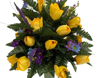 360 Degree, All Around,  Handmade Tulip Vase Flower - Cemetery Flowers~~Cemetery Vase Arrangement~Graveside Flowers