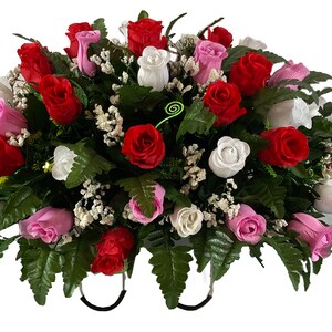 Red White Pink Rose Cemetery Saddle - Spring Cemetery Flowers - Cemetery Decoration -Flower for Cemetery-Grave Site flower-Headstone Flower