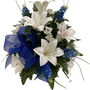 360 Degree, All Around,  Handmade Lilies Vase Flower - Cemetery Flowers~~Cemetery Vase Arrangement~Graveside Flowers