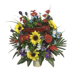 360-Degree All-Around Red Truck Flower - Cemetery Flowers~Cemetery Styrofoam Vase Insert~Cemetery Vase Arrangement~