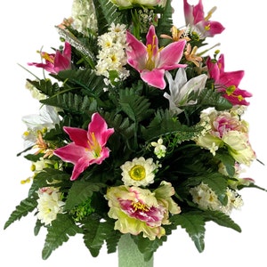 Peony Lily Vase Flower - Cemetery Flowers~ Large Cemetery Styrofoam Vase Insert~Cemetery Vase Arrangement~Graveside Flowers