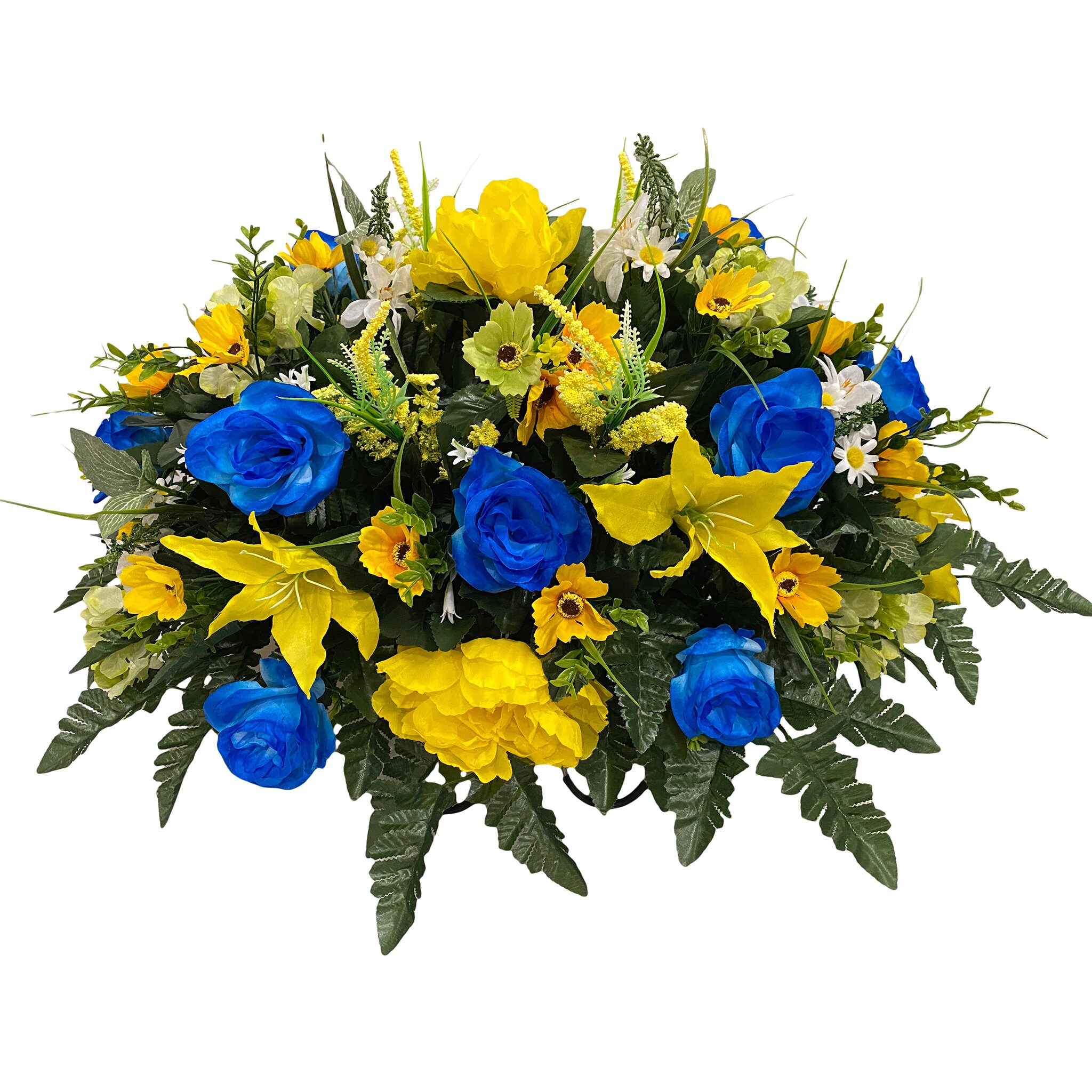 Blue and Yellow Cemetery Saddle Spring Cemetery Flowers Etsy