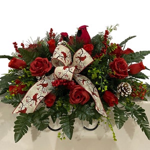 Christmas Headstone Saddle- Funnel flowers-Cemetery Flowers-Graveside Flowers -Cemetery Decoration