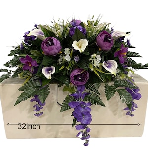 Purple, White Cemetery Saddle - Spring Cemetery Flowers - Cemetery Decoration -Flower for Cemetery-Grave Site flower-Headstone Flower