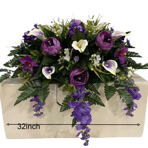 Purple, White Cemetery Saddle - Spring Cemetery Flowers - Cemetery Decoration -Flower for Cemetery-Grave Site flower-Headstone Flower