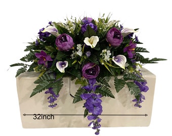 Purple, White Cemetery Saddle - Spring Cemetery Flowers - Cemetery Decoration -Flower for Cemetery-Grave Site flower-Headstone Flower