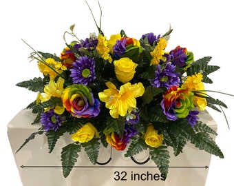 Rainbow Roses Spring Cemetery Flowers  -Flower for Cemetery-Grave Site flower-Headstone Flower