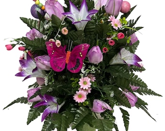 360 Degree All Around Lily Vase Flower - Cemetery Flowers~Cemetery Styrofoam Vase Insert~Cemetery Vase Arrangement~Graveside Flowers