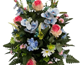 360 degree All around Spring  Vase Flower - Cemetery Flowers -Cemetery Vase Insert~Cemetery Vase Arrangement~Graveside Flowers