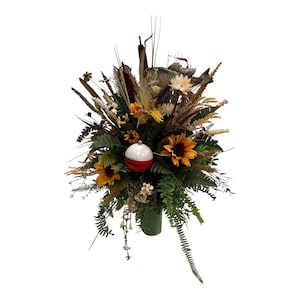 Fishman 360 Degree, All Around, Fall Autumn Handmade Vase Flower -Spring Cemetery Flowers~~Cemetery Vase Arrangement~Graveside Flowers