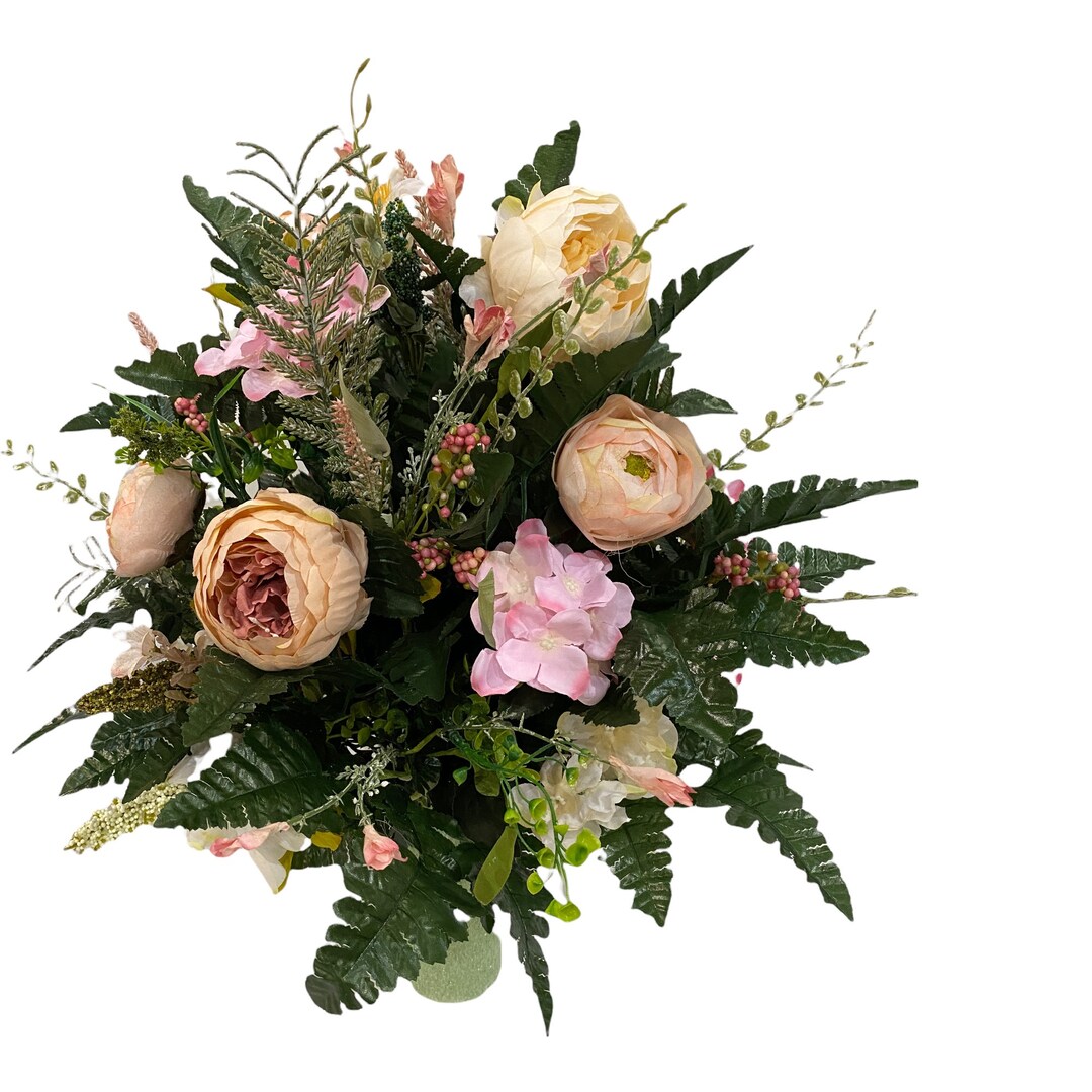 Handmade Cabbage Rose Cemetery Flower Arrangement – UV Resistant Silk ...