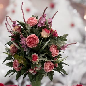 360-Degree All-Around Cabbage Roses Flower - Cemetery Flowers~Cemetery Styrofoam Vase Insert~Cemetery Vase Arrangement~ Valentine vase