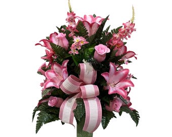 360 degree All around Spring  Vase Flower - Cemetery Flowers -Cemetery Vase Insert~Cemetery Vase Arrangement~Graveside Flowers-Mother