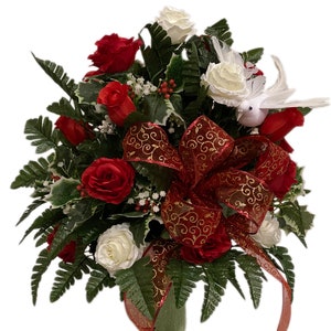 Christmas Rose Cemetery Vase Flower - Cemetery Flowers~Cemetery Styrofoam Vase Insert~Graveside Flowers~CC3198