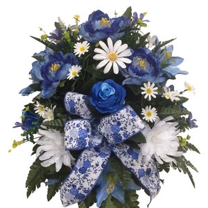 Blue, White Cemetery Cone - Spring Cemetery Flowers - Cemetery Decoration -Flower for Cemetery-Grave Site flower-Vase arrangement