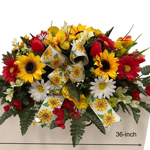 Sunflowers Cemetery Saddle - Summer Cemetery Flowers - Cemetery Decoration -Flower for Cemetery-Grave Site flower-Headstone Flower