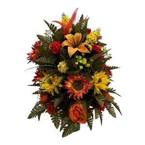360 Degree, All Around, Fall Autumn Handmade Vase Flower -Spring Cemetery Flowers~~Cemetery Vase Arrangement~Graveside Flowers