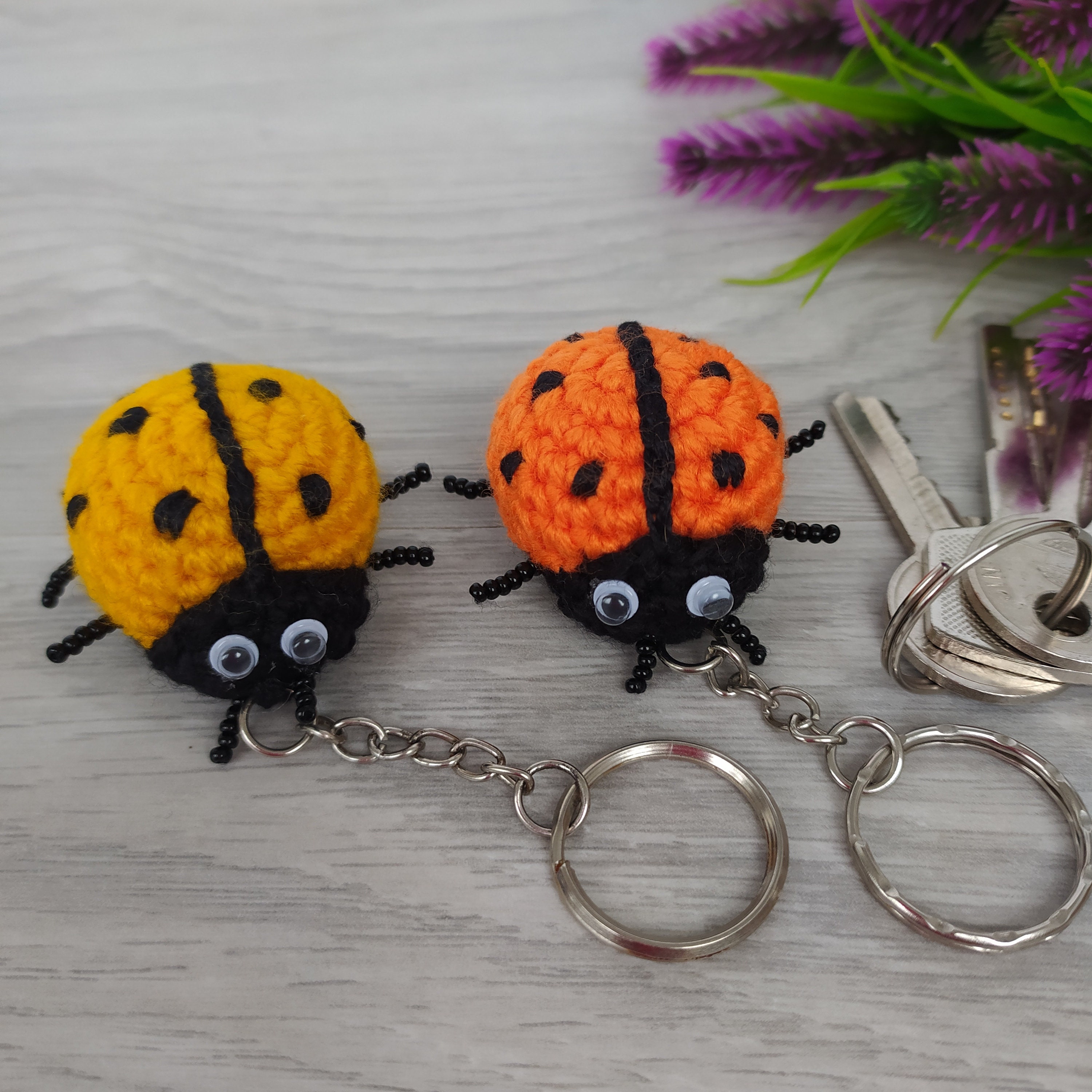 Ladybug keychain Crochet keychain charm Etsy