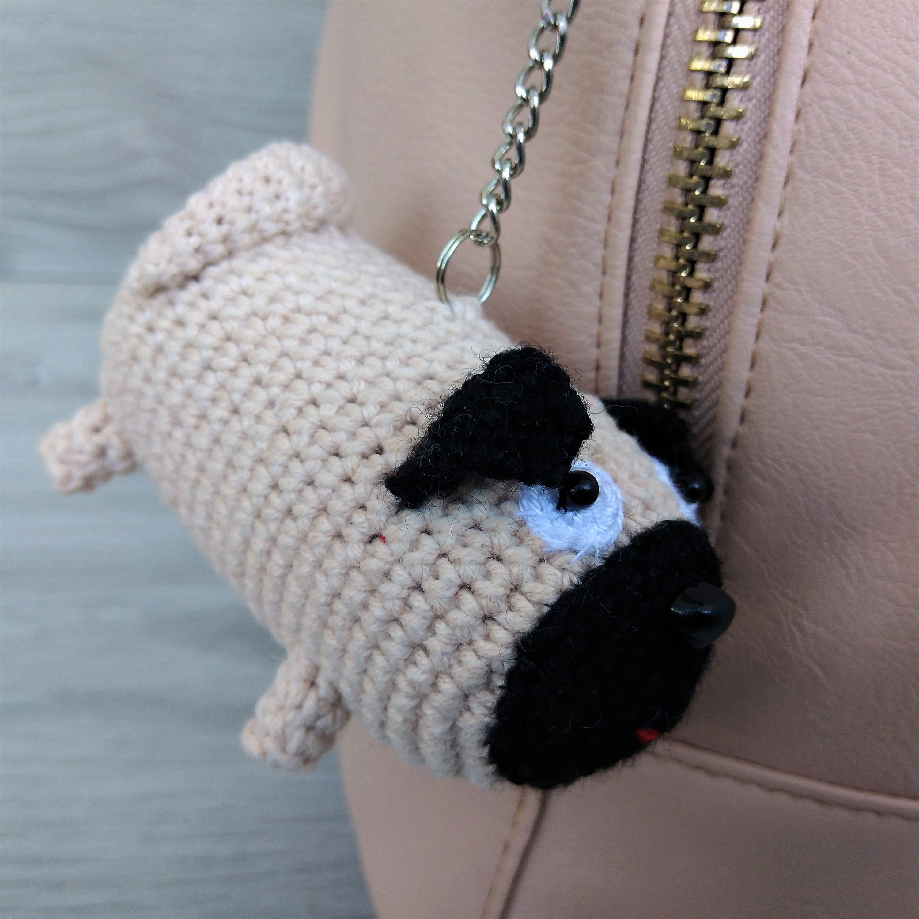 Crochet pug keychain Crochet dog keychain Mini pug Etsy
