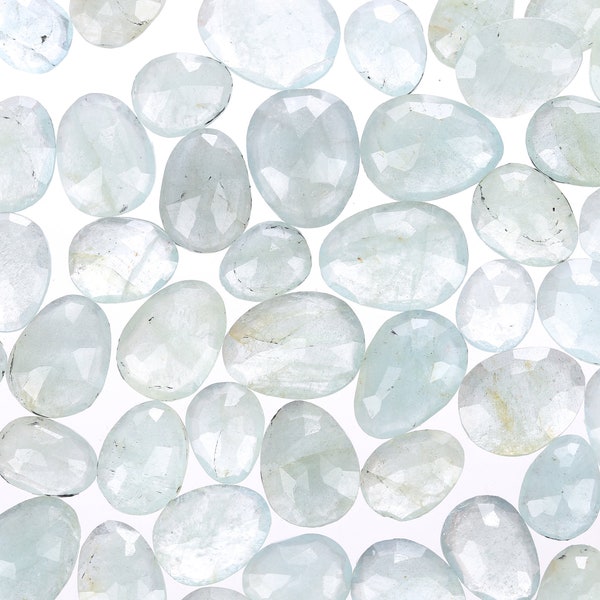 Aquamarine Rose Cut Cabochons, Faceted Raw Aquamarine Blue Gemstones,  March Birthstone, Bulk Natural Aquamarine Cabochons, Aquacabs001