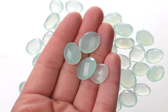 Rose Cut Faceted Green Chalcedony Cabochons, Chalcedony Crystal, ChalcedonyRoseCut