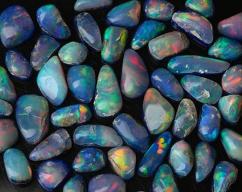 Lapis Lazuli-Backed Ethiopian Opal Doublets, Natural Welo Opal Mixed-Shape Cabochon, LEopal712