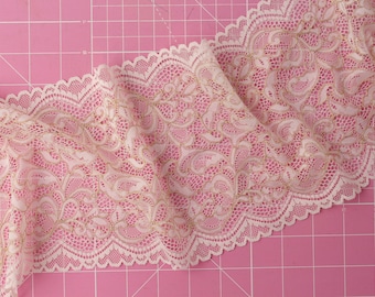 Stretch Galloon Lace - By The Meter - Pink & Gold