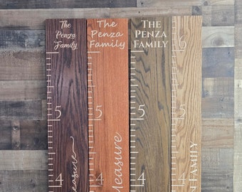 Engraved Growth Chart Ruler Solid Wood | Stained Hardwood Oak | Family Height Chart