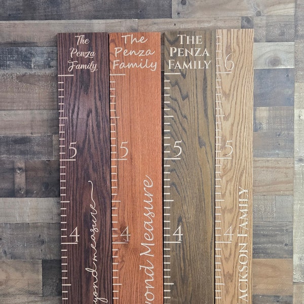 Engraved Growth Chart Ruler Solid Wood | Stained Hardwood Oak | Family Height Chart