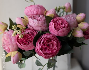 10 bouquet di peonie dall'aspetto essiccato a testa grande / fiori artificiali / decorazioni per matrimoni/decorazioni per la casa / regali - Bestseller multicolore