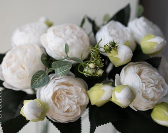 10 grosses pivoines séchées à tête blanche | Fleur artificielle | Décoration de mariage/maison | Cadeaux