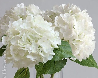 3 pc, Flores artificiales de hortensias grandes de 21", flores de tacto real, hortensias blancas, decoración de bodas, flores de bodas, decoración del hogar, flores de bricolaje