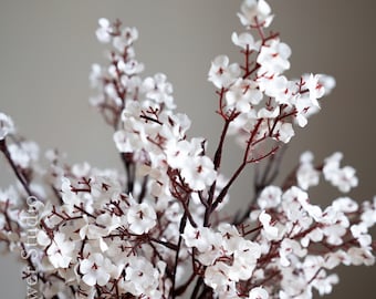 20'' White Artificial Blossom Branch, Faux Spring Flowers With Buds, DIY Table Centerpieces, Office/Home/Kitchen Decorations/Gifts for Her