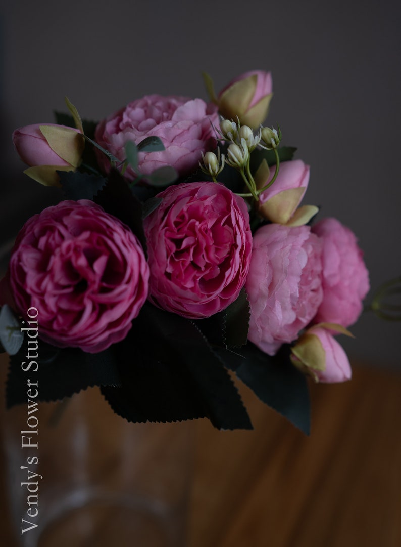 10 bouquets de pivoines séchées à grosse tête Fleur artificielle Décoration de mariage/maison Cadeaux Best-seller multicolore image 7